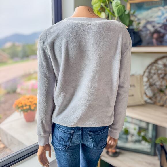 Fifth Sun, Gray Velour Comfy Cozy Sweatshirt/Pajama Top w/ Drawstring, Small - Picture 2 of 9